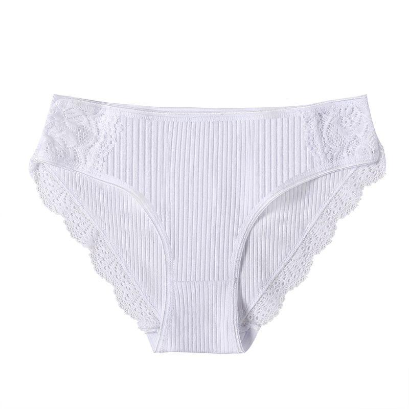 

Women Low Waisted Underwear Cotton Lace Briefs Thread Ribbed Solid Color Panties X3UE, 6ee703368-a
