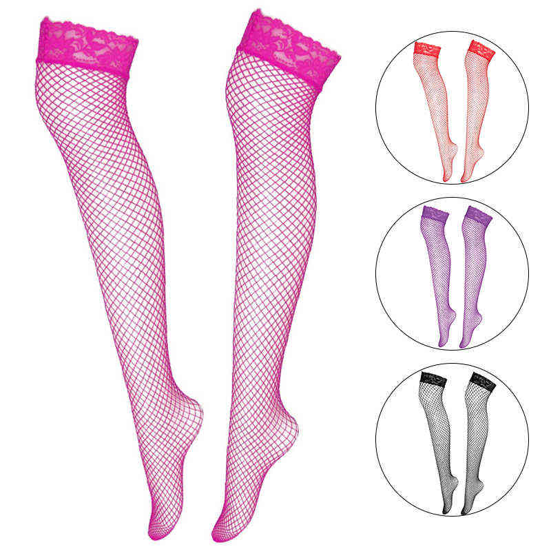

Sexy Fishnet Stockings Women Summer Thin Transparent Mesh Thigh High Stockings Elasticity Over Knee Nylon Stocking 6 Color X220218, Rose red