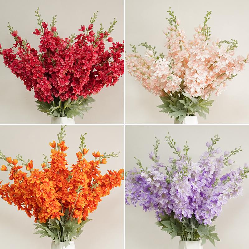 

Wedding Ceiling Artificial Flower Bouquet Shooting Props Wholesale Home Fake Flower Simulation Flocking Delphinium Plant Grass, Orange