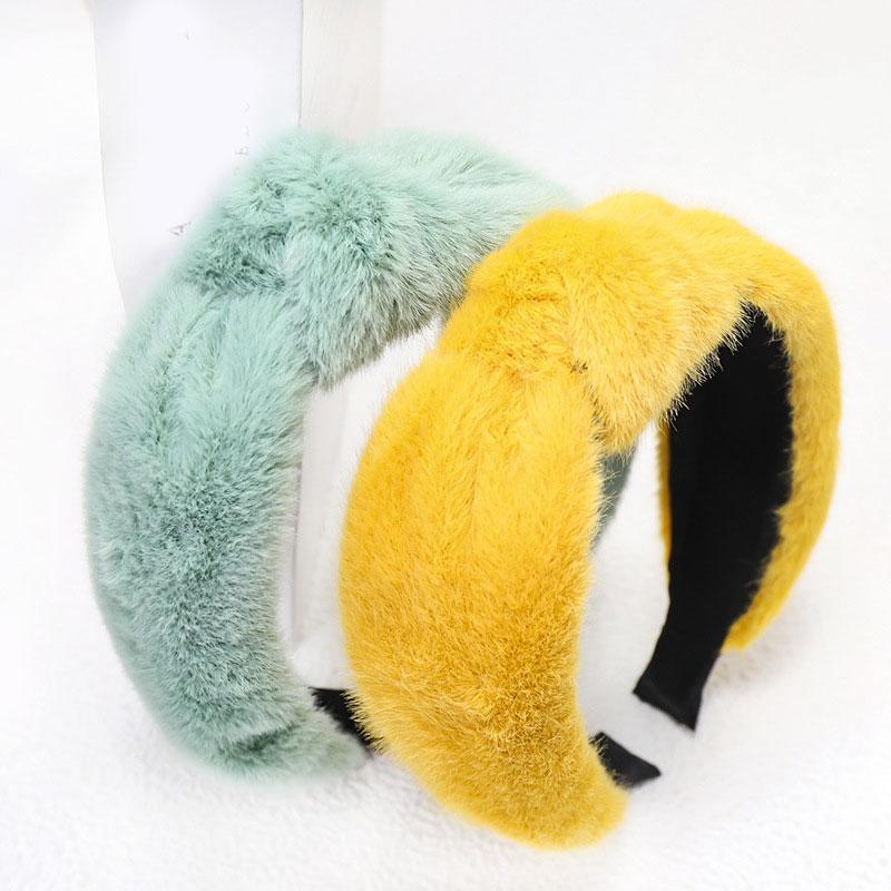 

Soft Lamb Wool Top Knot Head Hoop Women Warm Bow Hairband Plush Headband Wide Side Hair Hoop Candy Color Hair Accessories