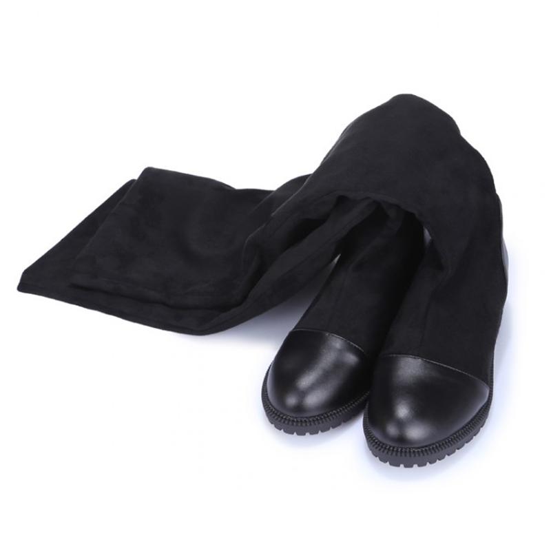

Flat heel Autumn Flock Leather High boots Winter Fashion Women's Thigh boots Plush Black Over Knee Size 35-43