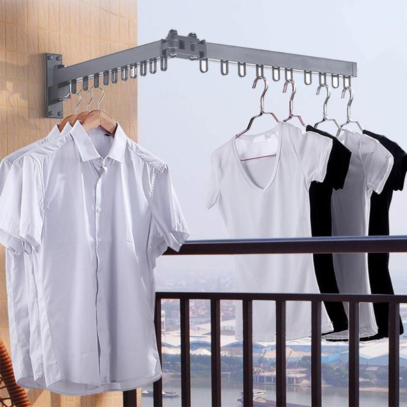 

Folding Wall Hanging Clothes Drying Rack Space Aluminum Indoor Outdoor Balcony Retractable Clothes Drying Hanger