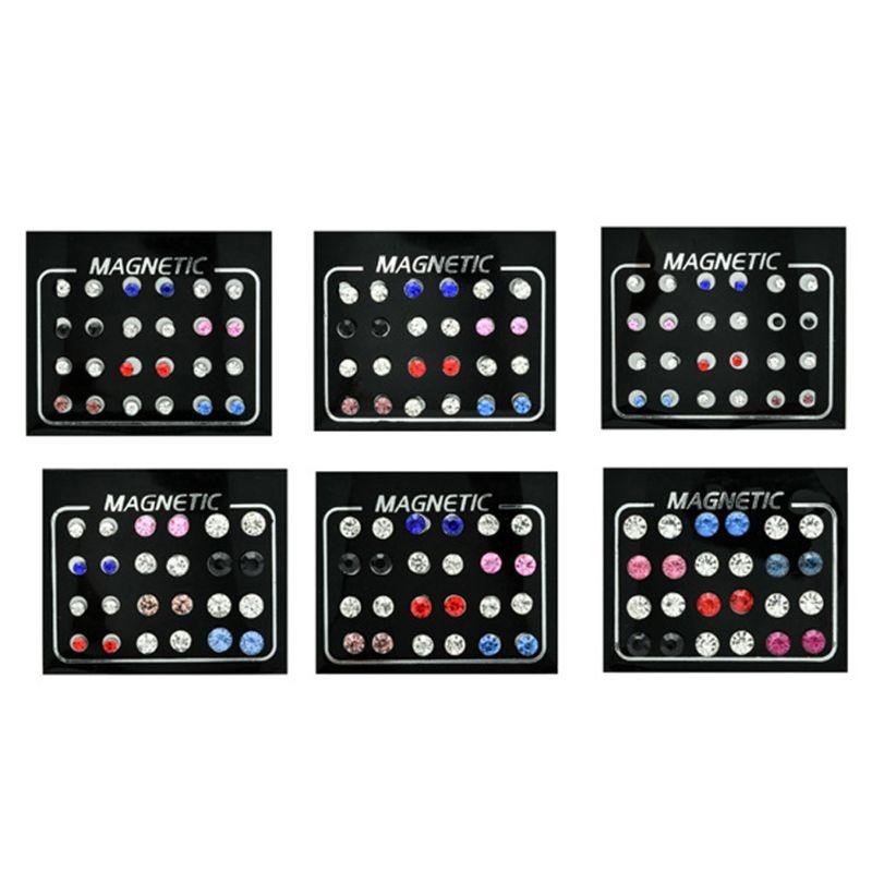 

12 Pairs Non Pierced Rhinestone Magnetic Stud Earrings Clip-on Earrings Jewelry