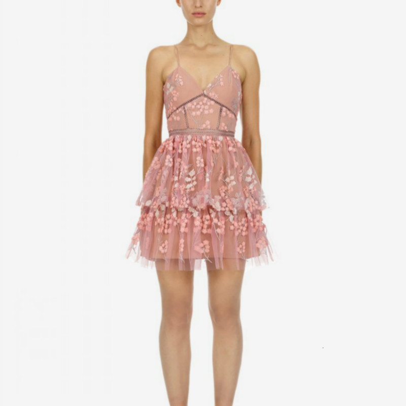 

Self Portrait 2021 Summer Alley Sexy Mini Dresses of Luxury Women Embroidered with Decorated on v Ladies Dressed in Hot Beach Tphe, Pink.