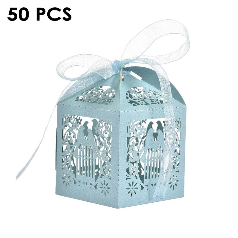 

50pcs/set Candy Box Laser Cut Hollow Favors Gifts Candy Boxes With Ribbon Baby Shower Wedding Party Supplies