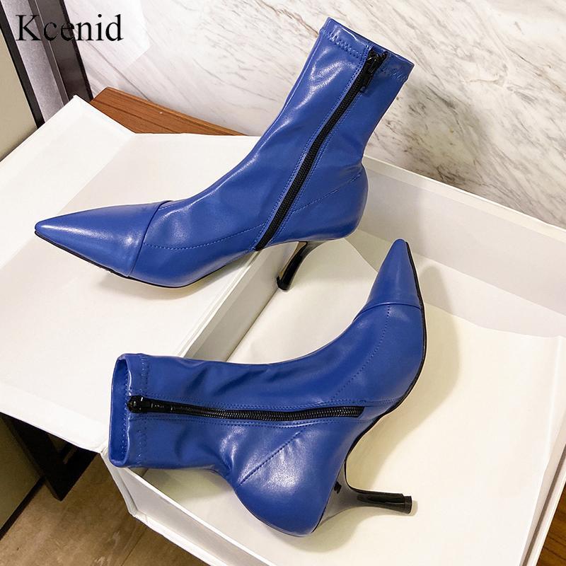 

Kcenid Sexy pointed toe women's ankle boots high heels stretch boots stiletto heel zipper blue shoes for women big size 42 431, Black 1
