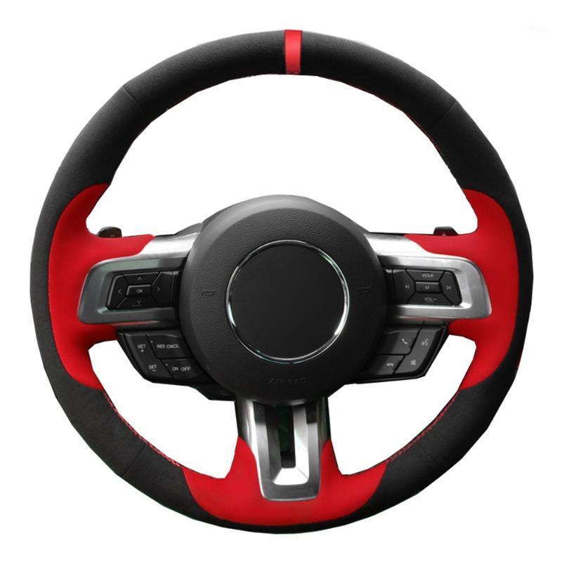 

Hand-stitched Car Steering Wheel Cover Black Genuine Leather Suede For Mustang 2020 2020 Auto Car Styling1
