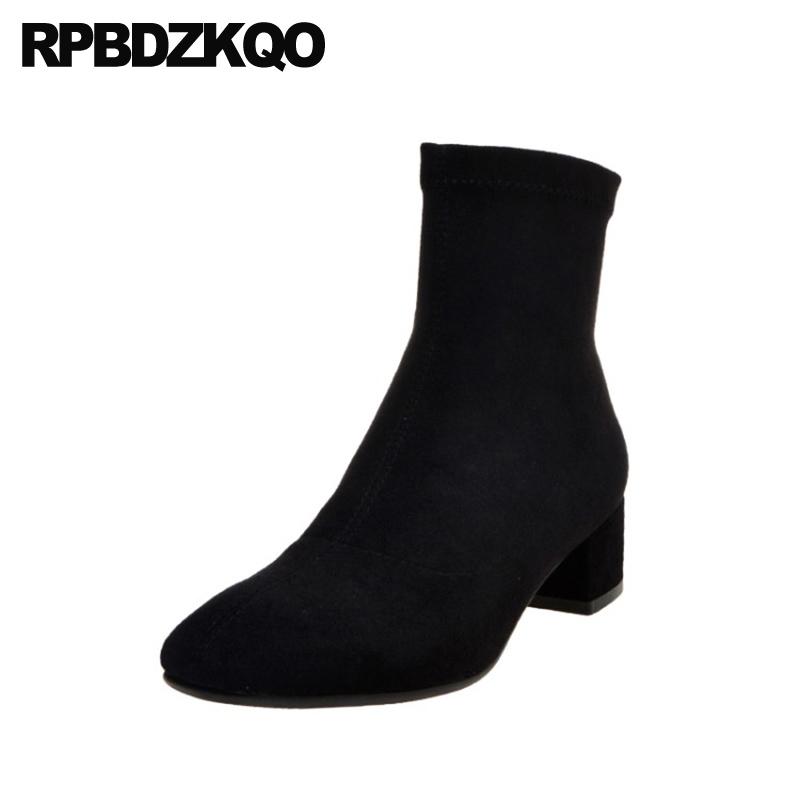 

designer chunky fur ankle winter boots autumn square toe block 2020 black short shoes women low heel fall suede