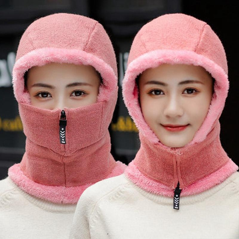 

New Fashion Winter Lady Woolen Thickening Plush Warm Hat Windproof Cycling Knit Beanie, Pk