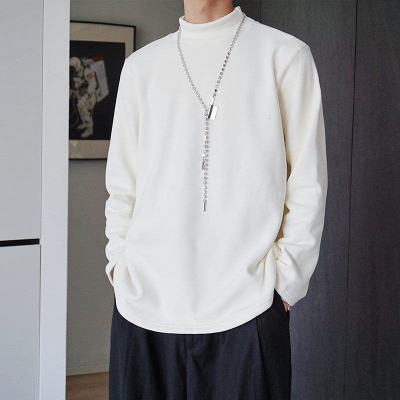 

Men's T-shirt 2021 Spring and Winter Thin New Red Half-high Collar Long Sleeve Shirt Young Clothes D7VT, Milky white.