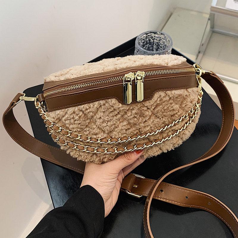 

Women Plush Waist Bag Ladies New Designer Waist Belt Bags Fashion Travel Crossbody Chest packs Autumn Winter Fanny pack Hip Bag, Sky blue
