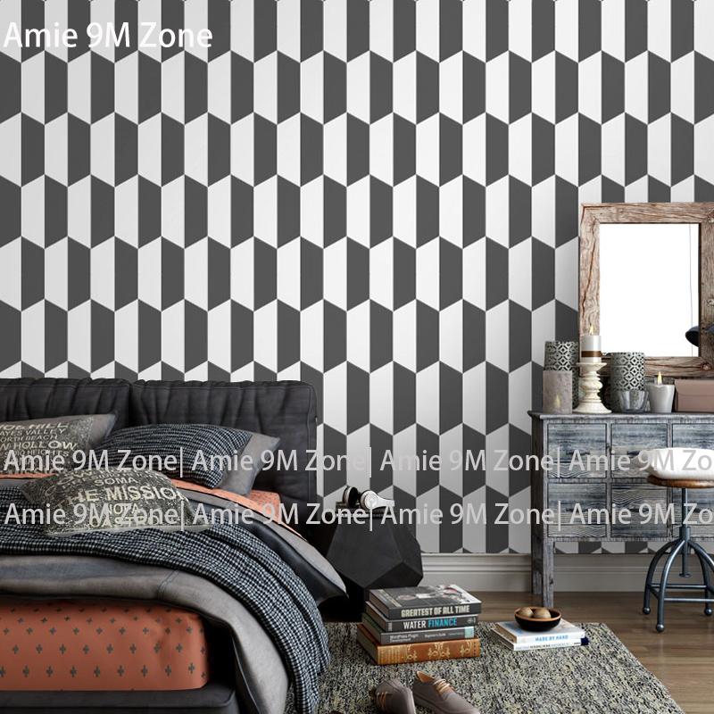 

Amie 9M Zone black and white geometic pattern wall-paper for bedroom mural wallpapers for man living room and bed room walldecor