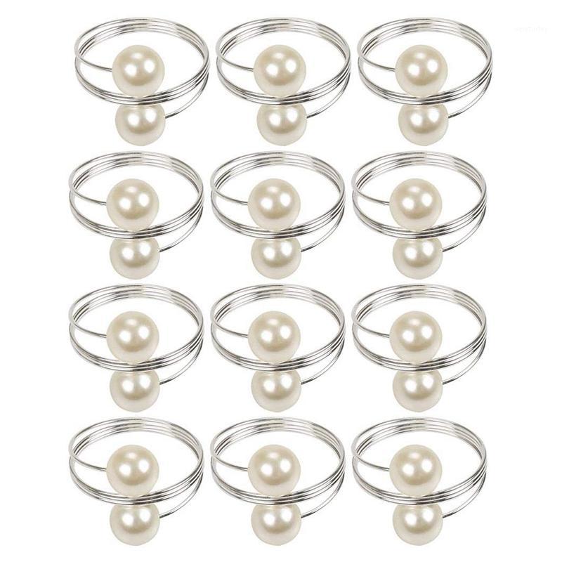 

12 Pcs Pearl Napkin Buckle Hoop Napkin Rings Circle Serviette Holder for Wedding Hotel Supplies Table Decoration,Silver1