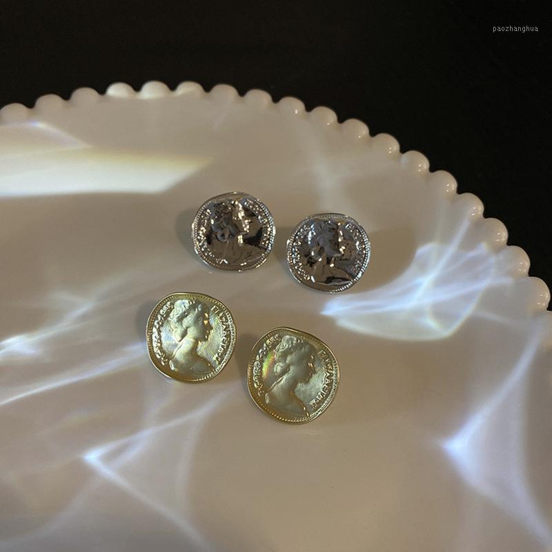 

Stud Retro Irregular Matte Metal Portrait Earrings For Women 2022 Simple Trendy French Advanced Light Luxury Earring Fashion Jewelry, Golden;silver