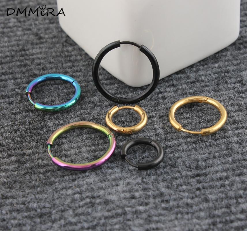 

Fashion Round Circle Pendientes Color Gold Black Color Stainless Steel Loop Handles Hoop Huggie Earrings Jewelry For Men Women