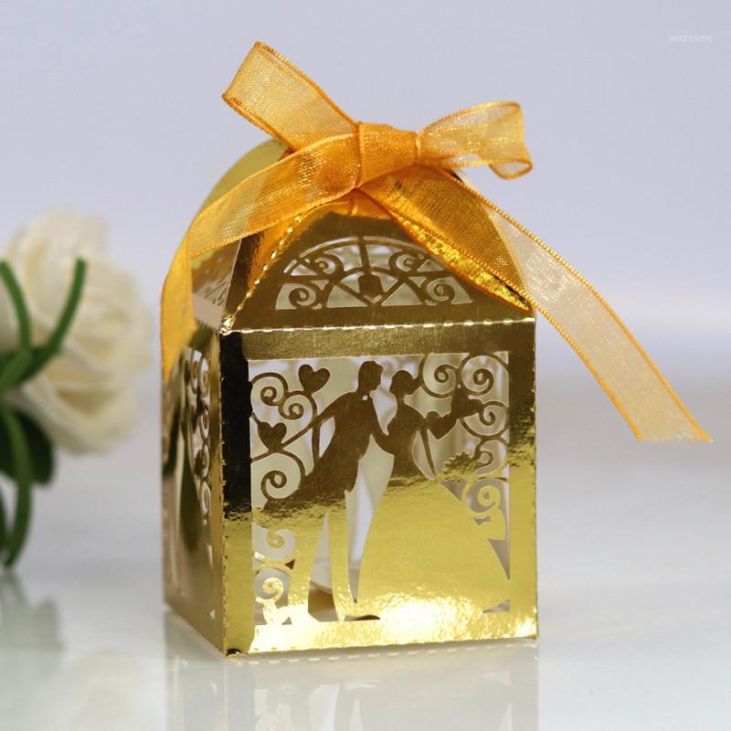 

50pcs Valentine's Day Wedding Candy Box Laser Hollow Bright Gold Candy Box Chocolate Packaging Wedding Decoration 5Z1