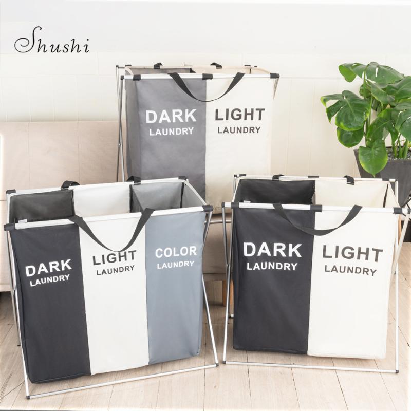 

Shushi Foldable Dirty Laundry Basket Organizer Collapsible Three Grid Home Laundry Hamper Sorter Waterproof Basket Large