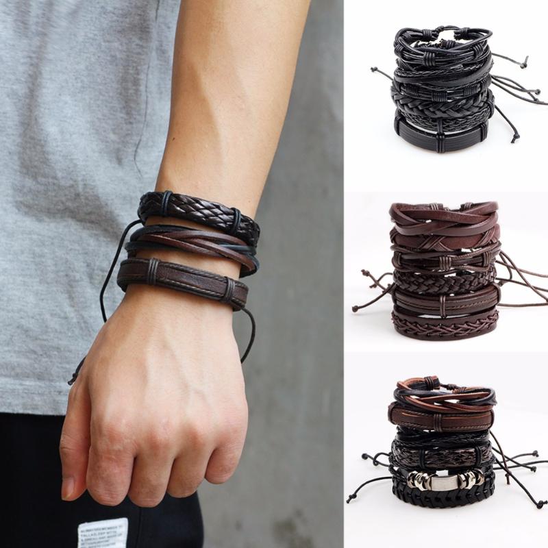 

6 Pcs/Set Men's Women's Vintage Leather Bracelets Weaved Wristband Wrap Bangle Fashion Jewelry Gift #262709