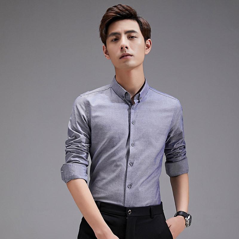 

2020 Mens Long Sleeve Shirt Dress Up Professional Shirt Long Sleeve Mens Slim Fit Solid Color Men Business Dress, Gray