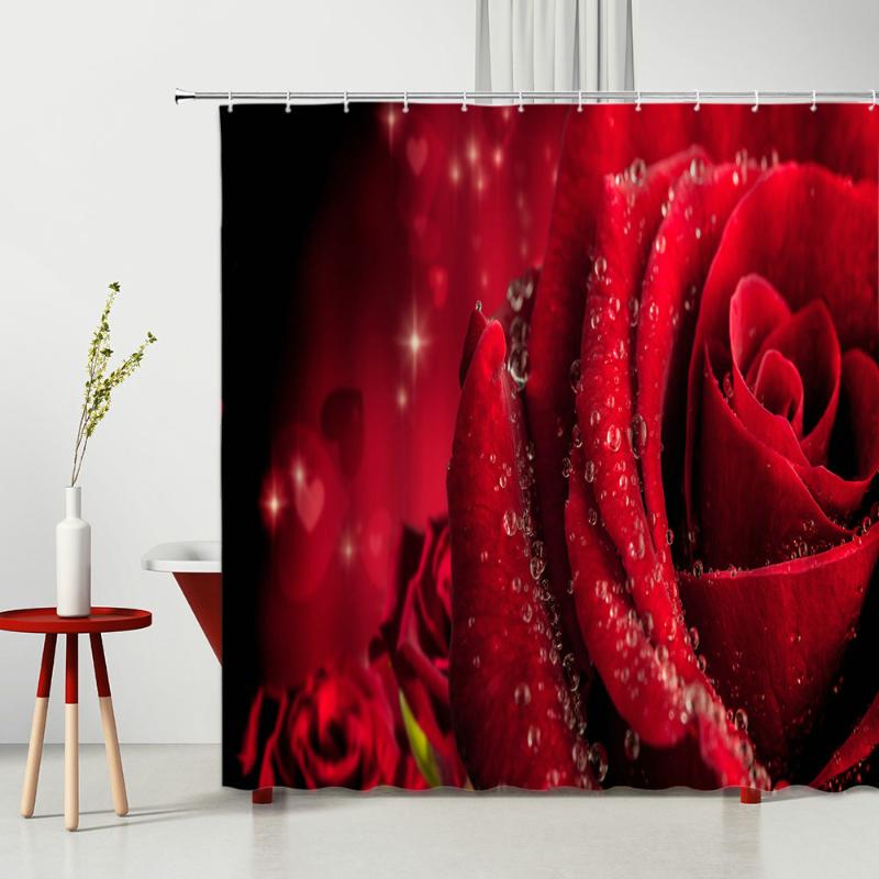 

Shower Curtains Rose 3d Printing Love Romantic Theme Natural Flower Bathroom Waterproof Curtain Home Decoration