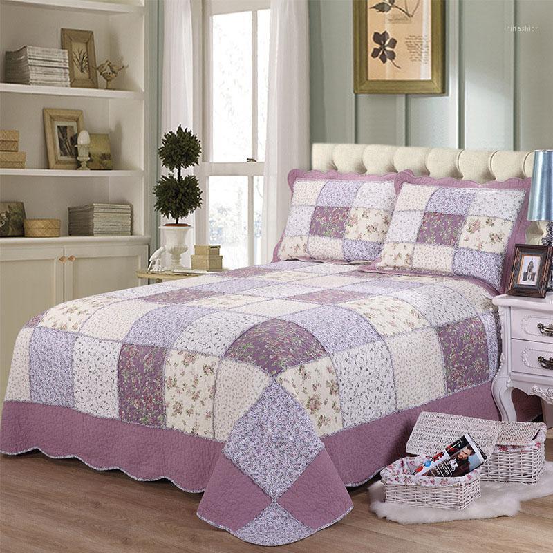 

CHAUSUB Floral Patchwork Quilt Sets 3pcs Cotton Bedspreads Bed Cover With 2*Pillowcase Queen Size Coverlet Four Season Blanket1, No2