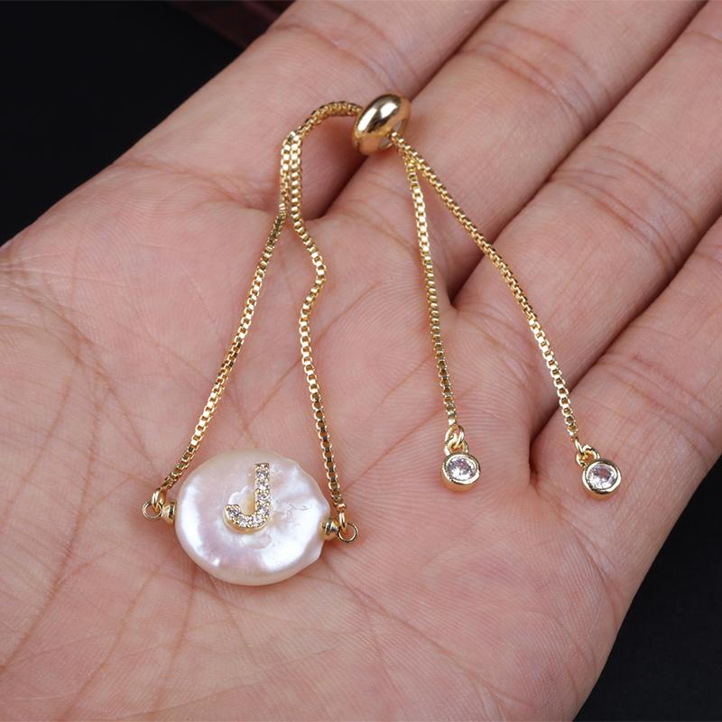 

Hot Sale Gold Color 26 Initial Letter CZ customize Name Charm Natural Freshwater Pearl Jewelry Bracelets For Women Girl Gift