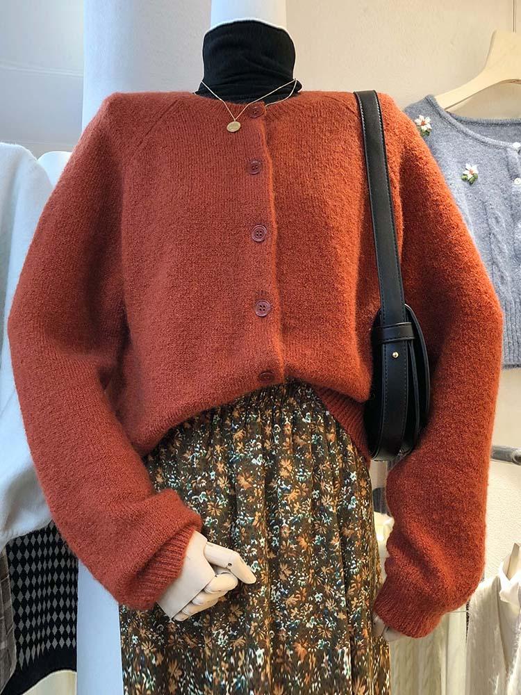 

Han Guodong door early autumn net color trend the new round collar fashion temperament show thin minus age single-breasted sweat, Red