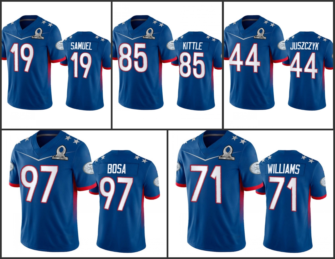

San Francisco''49ers''Men #44 Kyle Juszczyk 19 Deebo Samuel 85 George Kittle 97 Nick Bosa Women Youth Custom Royal Game 2022 NFC Pro Bowl Jersey