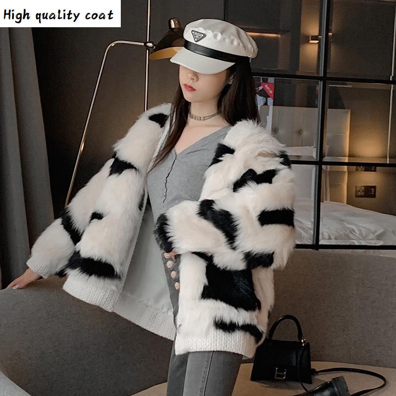 

Wool Fashion High Quality Genuine Fur Coat Short Korean Elegant Jackets for Women 2020 Soft Warm Female Jacket Casacos Zjt465, Black-white