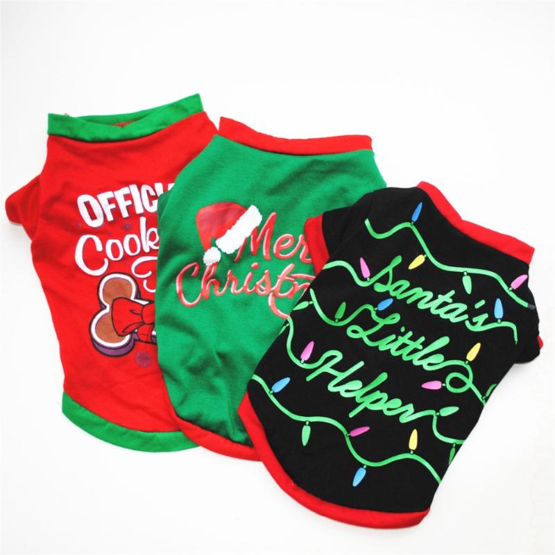 

Christmas Festival Dog Vest T-shirt Cotton Fashion Small Dog Clothes Holiday Costume For Pet Puppy Cats Vests Chihuahua Clothing, Black