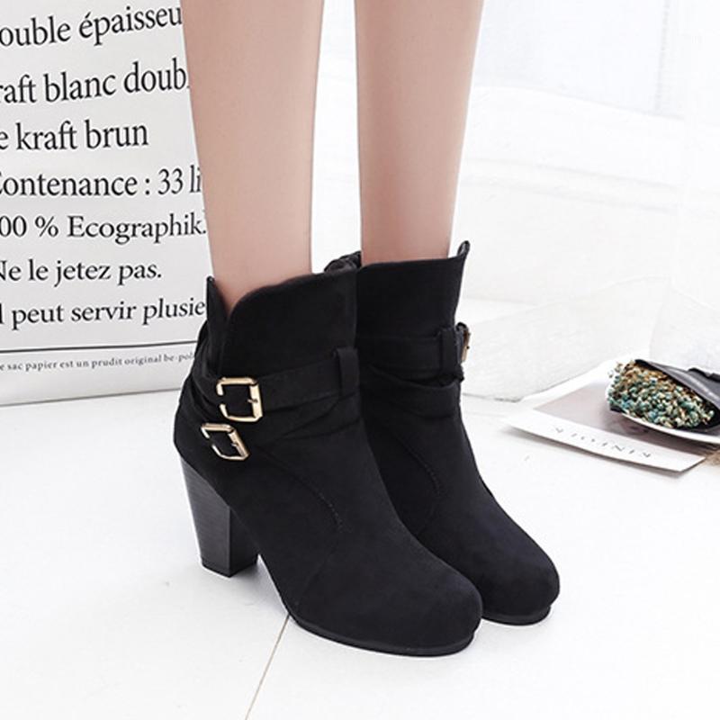

Women Boots High Heel Short Ankle Boots Winter Snow Botas Fashion Footwear Warm Heels Boot Shoes Size 35-391, Black