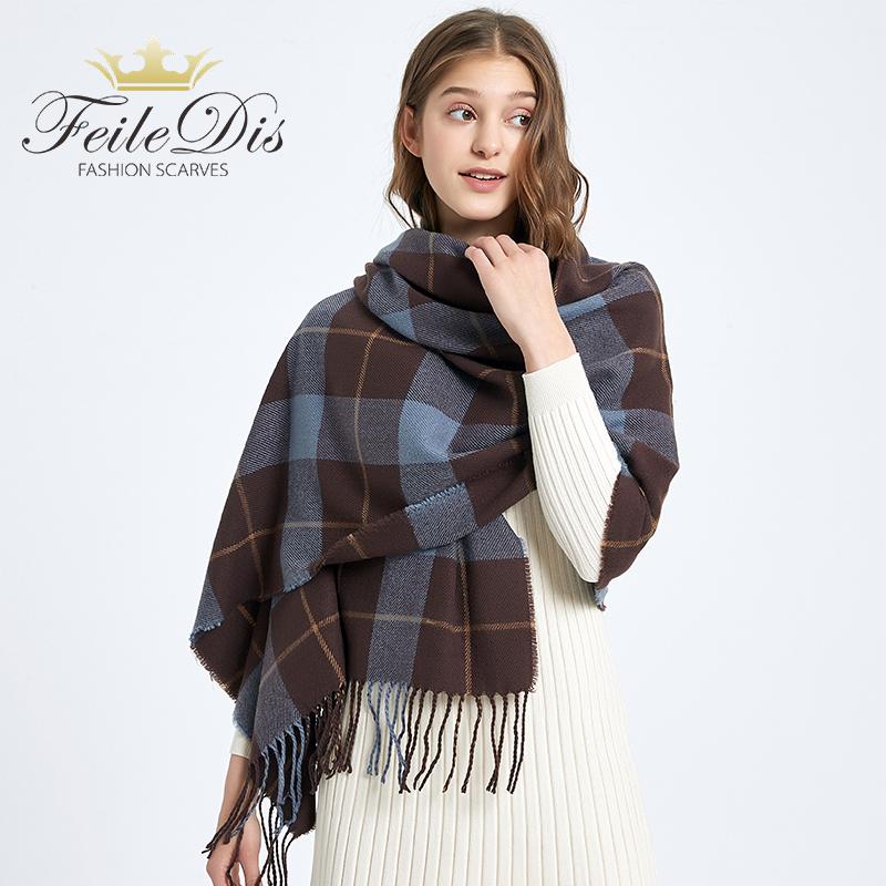 

FEILEDIS] 2020 New Women's Winter Scarf Soft Warm Plaid Cashmere Scarves Female Shawls and Wraps Ladies Bandana NX05