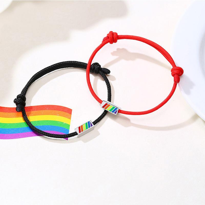 

Adjustable Rainbow Hand Strap Stainless Steel Rectangular Knotted Bracelet Friendship Gay Unisex