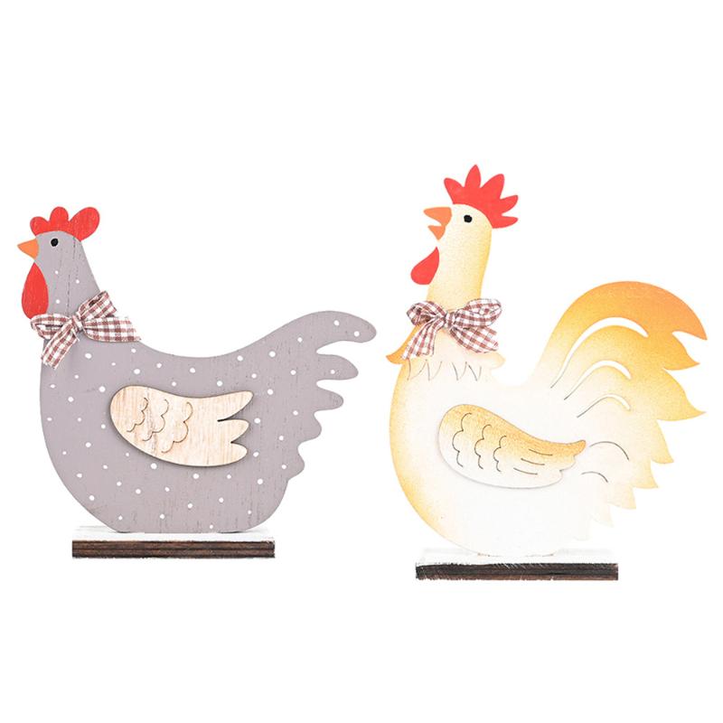 

2 Pcs Easter Rooster Hen Shape Ornament Wooden Ornament Home Desktop Decor