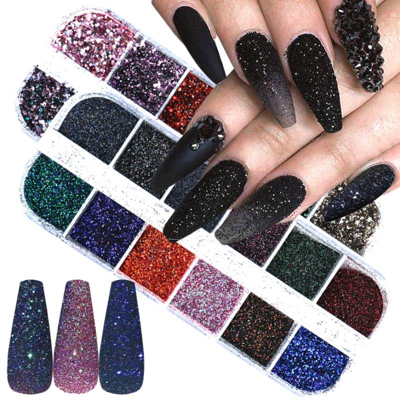 

12 Grid Holographic Laser Glitter Nail Art Sequins Multicolor Acrylic Paint Powder Nail Sequins Set for Art Decoration SQ01