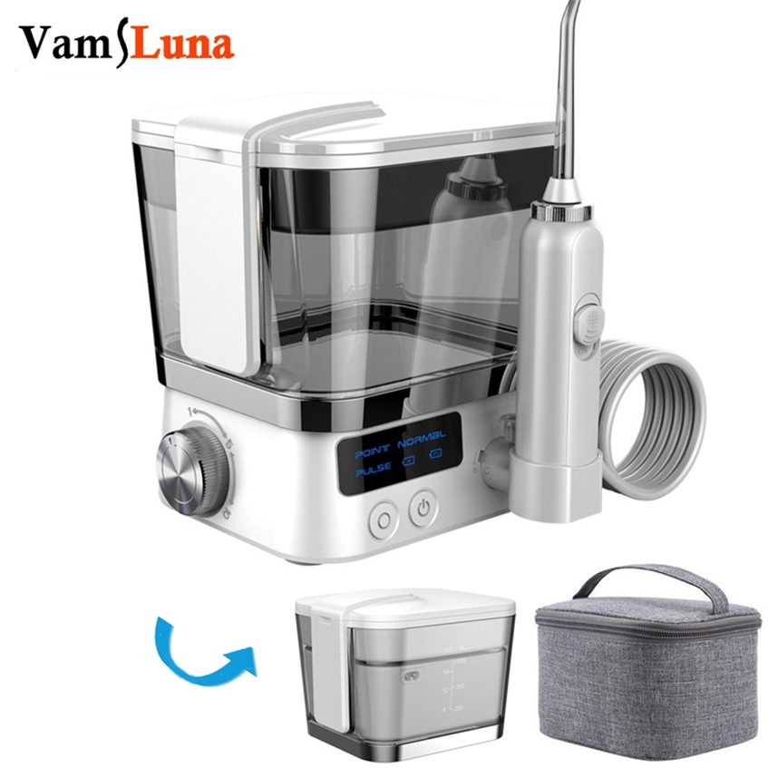 

Portable Dental Oral Irrigator Hygiene Water Flosser 4 Jet Tips Nozzles 10 Modes Clearner with 600mm Tank 220224