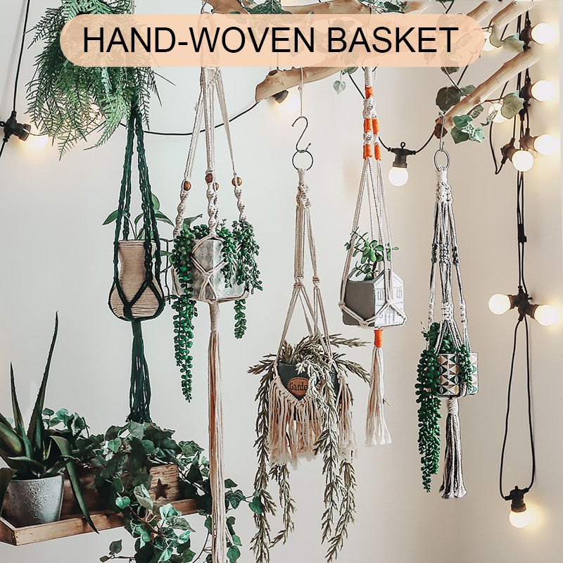 

Flower Pot Holder Basket Macrame High Quality Handmade Macrame Plant Vintage Cotton Linen Decoration Home Indoor Wall Hanging C0125