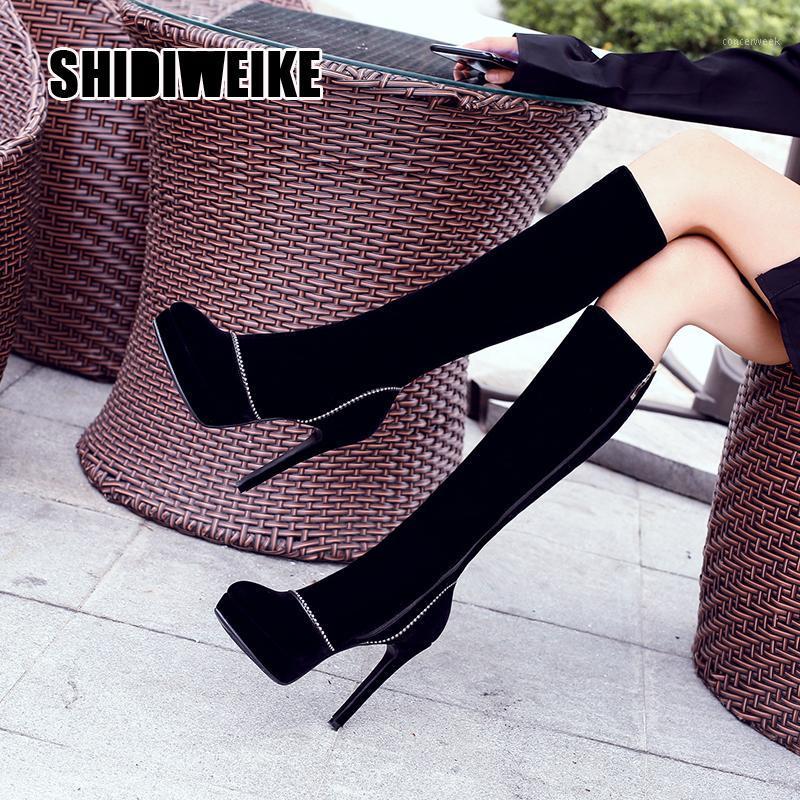

fashion High Heel Knee-High Boots Platform Side Zipper Winter Thigh Boots Comfortable Woman Shoes Black va1161