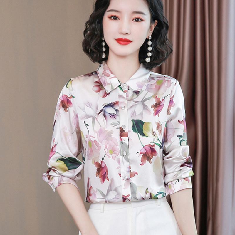 

Heavyweight Silk Shirts Women Satin Floral Shirt Woman Silk Blouses Women Long Sleeve Shirts Plus Size Blusas Mujer De Moda 2021, Lili