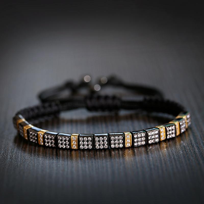 

Classic Men Bracelet Black Cube Copper Charm Jewelry Fashion Zircon Luxury Handmade Jewelry Pulseira Bileklik
