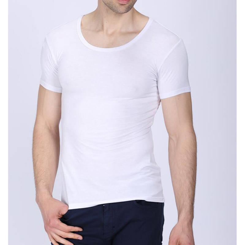 

2021 2 P/batch O-neck of Bamboo Men Elastic Muscle Fit t Shirt Short with Color Top Tees Szie -6xl U585, Army green.