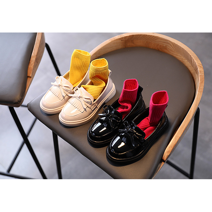

Girls Fashion Princess Shoes British Style Trendy Tassel Bow Knot Round Head Student Flat Non-slip Shoues Kids Slip on Shoes, Black