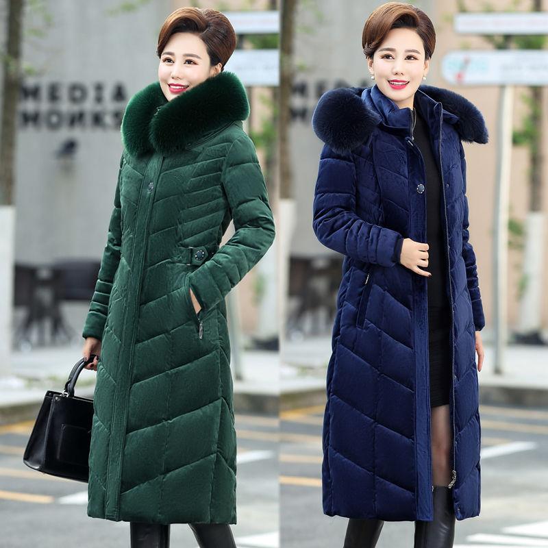 

Women Winter Coat Gold velvet Down Cotton Jacket Parkas Long Coats Warm Thicken Female Jacket Hooded Outerwear Plus Size 5XL, Black