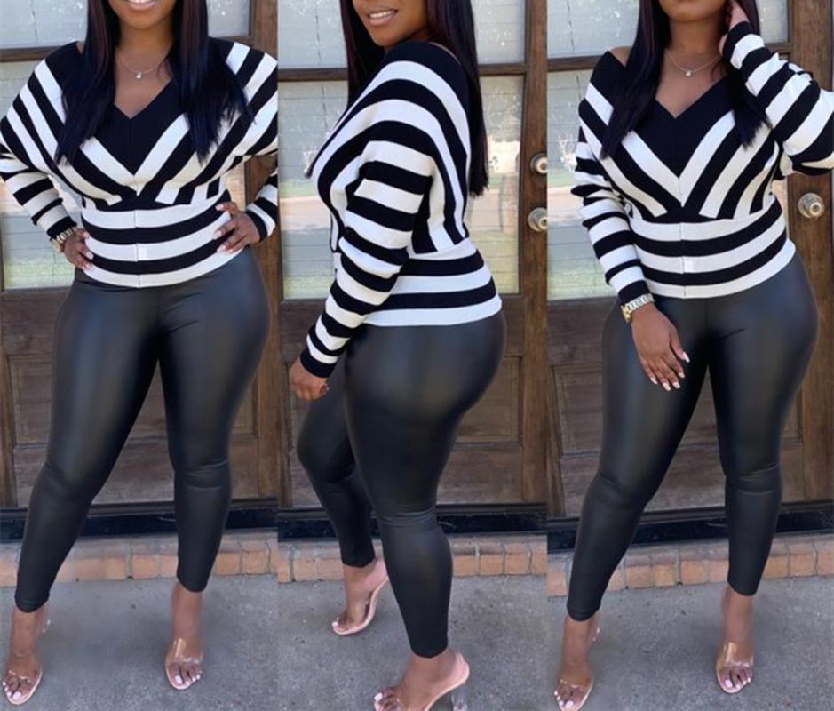 

2020 New Spring Autumn Deep V-Neck Women' Clothing Stripe Long Sleeve Female Casual Outerwear 3 Colors, Beige