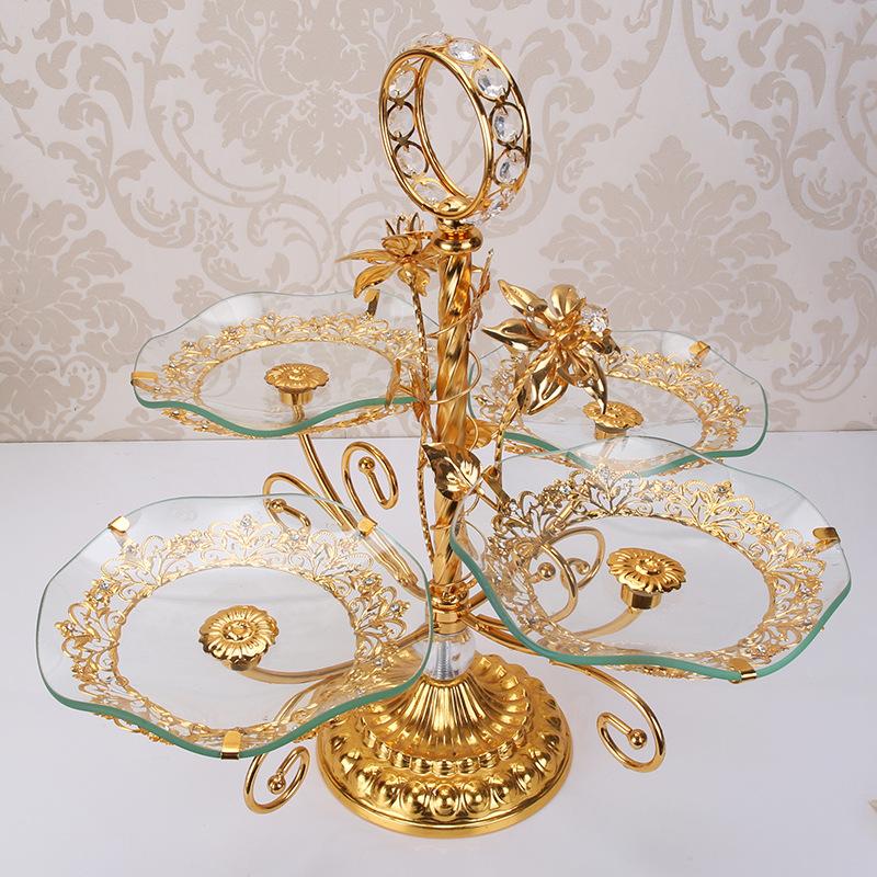 

Glass fruit tray creative living room candy basin double layer three layer four table Home Hotel fruit tray decoration