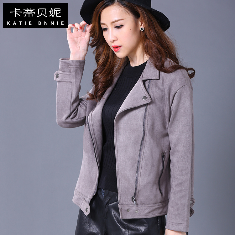 

2021 Spring Autumn New Deer Skin Short Women's Plus Size and Jacket 5N9T, Khaki.