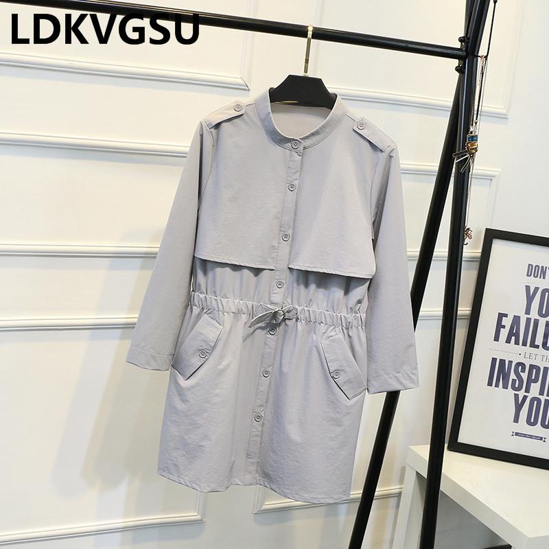

2020 Spring Autumn Casual Trench Coat 4XL Plus Size Women's Clothing Fashion Drawstring Waist Female Windbreaker Outerwear Is396, Black trench coat