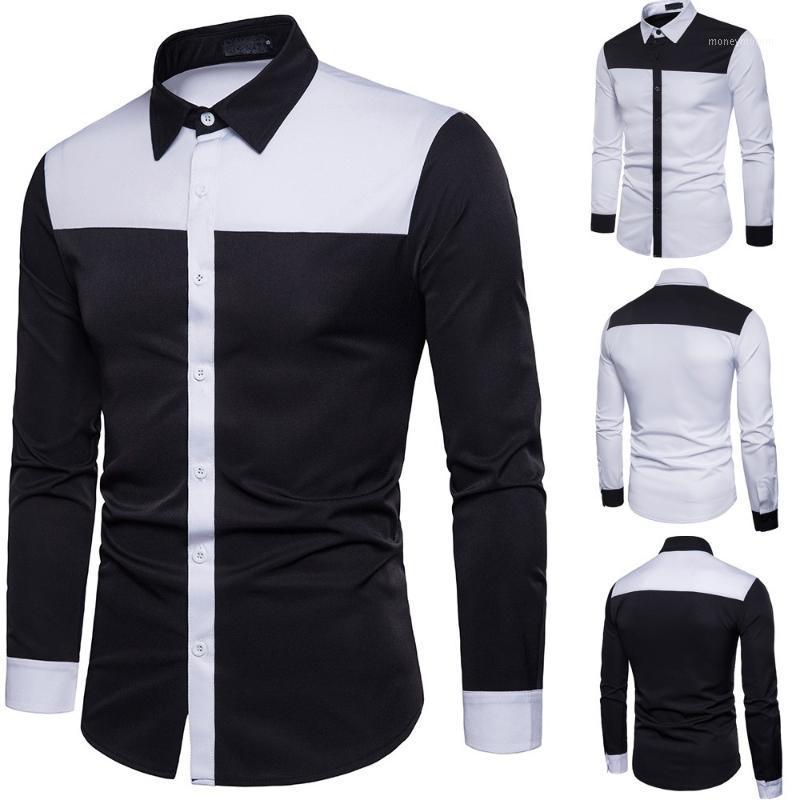 

Men Blouse Men' Autumn Casual Shirts Long Sleeve Shirt Patchwork Shirt Top Blouse1, Wh