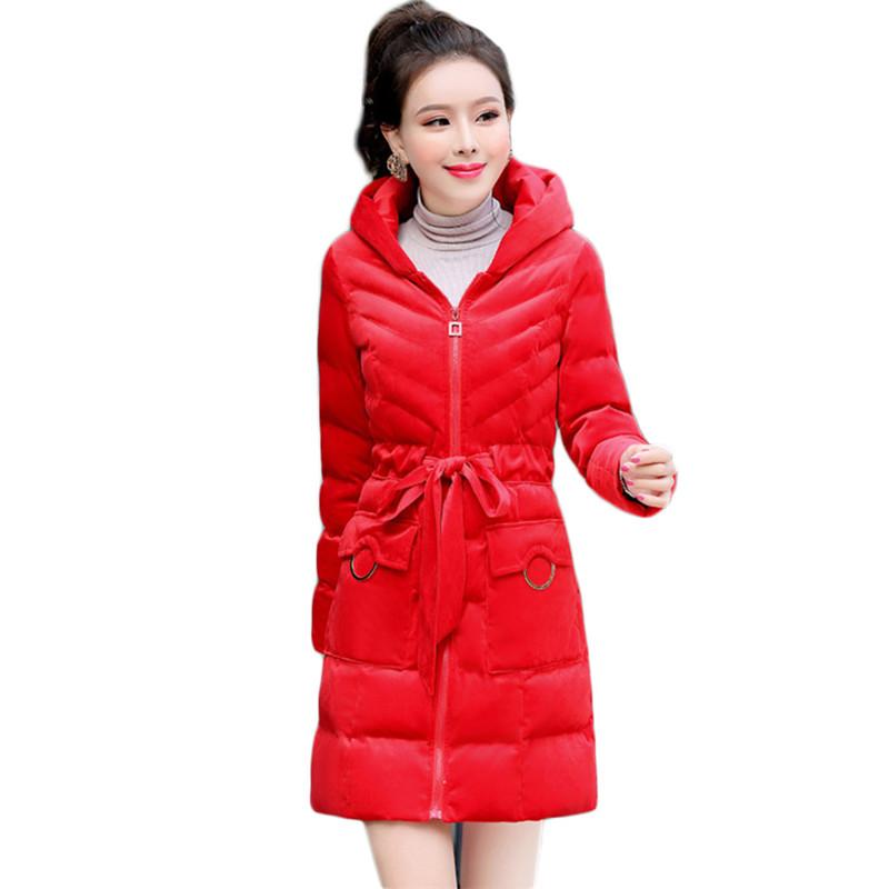 

Winter jacket women red 2XL plus size 2021 autumn new pink fashion slim with belt thick warmth down cotton coat feminina LD1441, Gray