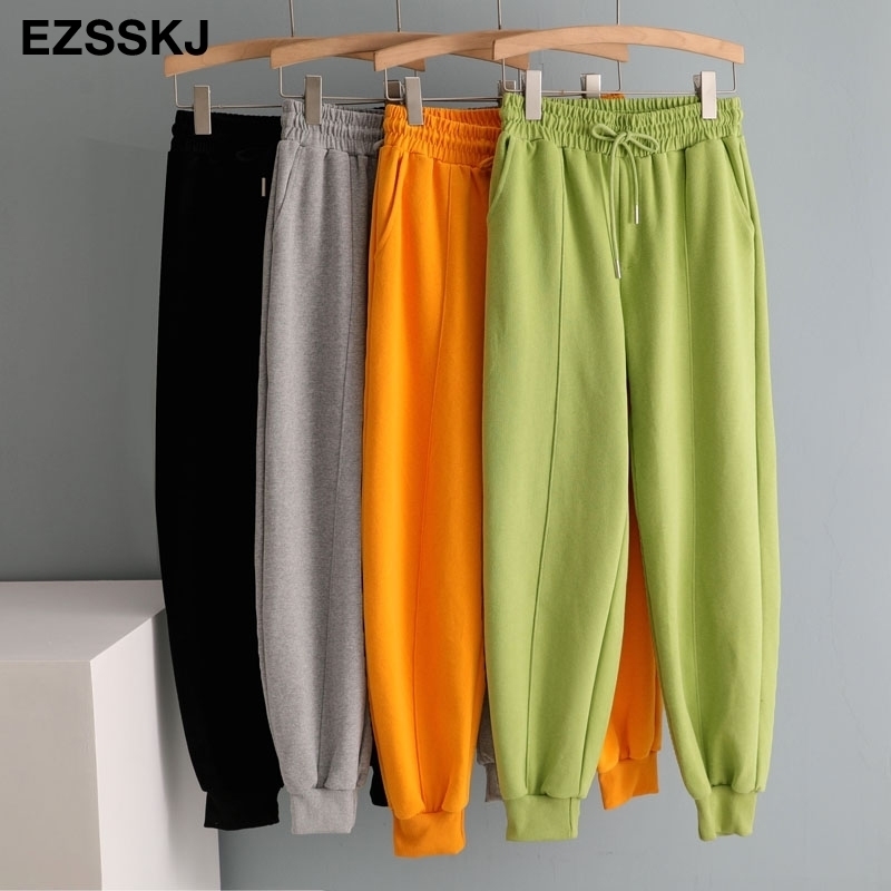 

CHIC LOOSE harem cotton pants women's autumn winter thick loose hooed pants women's high waist Korean trouses 201031, Top black